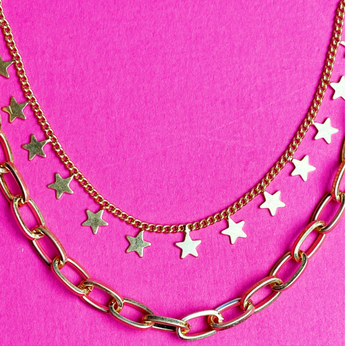 Double The Stars Necklace, Gold