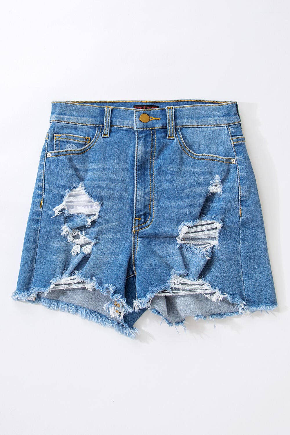 DISTRESSED DENIM STRETCHY SHORTS