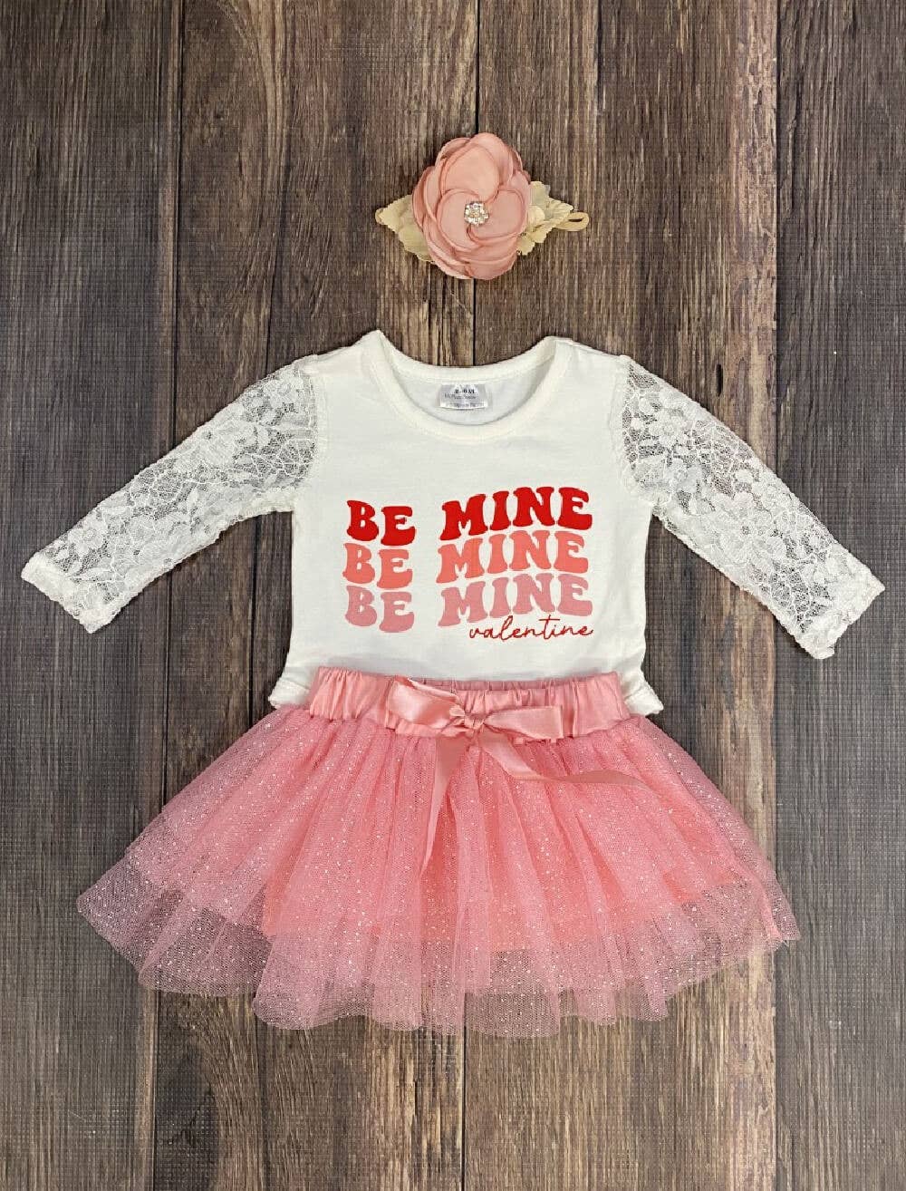 Be Mine Valentine Lace Sleeve Onesie & Pink Tutu Set