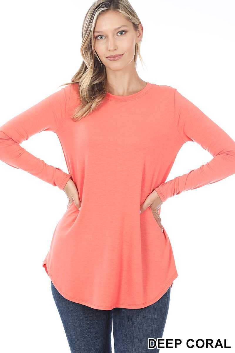 Long Sleeve Round Neck Round Hem Top