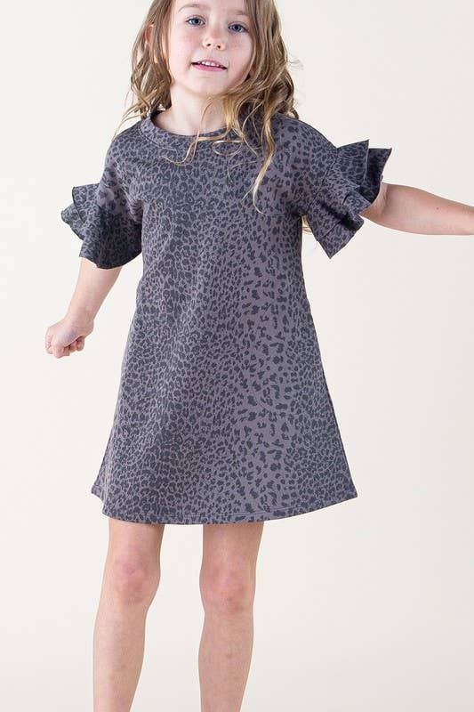 Animal print dress with ruffled short sleeves