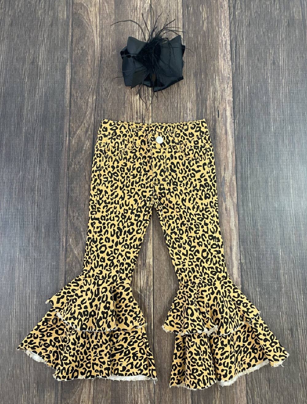 Animal Print Double Ruffle Bell Bottoms