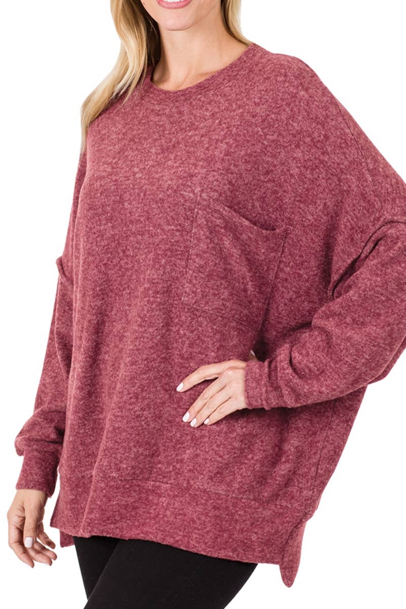 BRUSHED MELANGE DROP SHOULDER OVERSIZED SWEATER