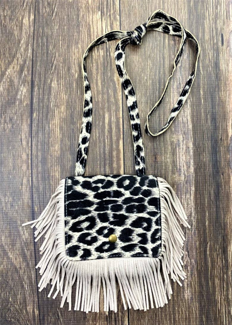 Ivory Leopard Boho Fringe Crossbody Flap Purse for Girls