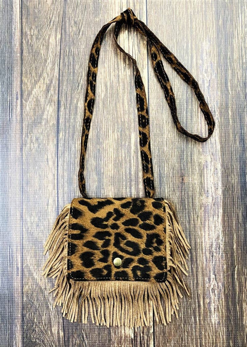 Brown Leopard Boho Fringe Crossbody Flap Purse for Girls